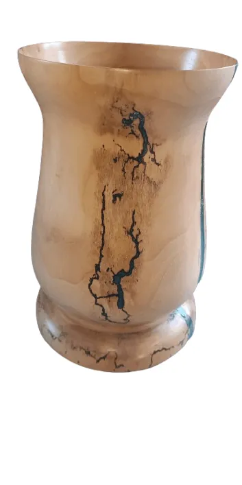 Vase en poirier local et gravures fractales, pièce tournée à la main par Tourneur JD